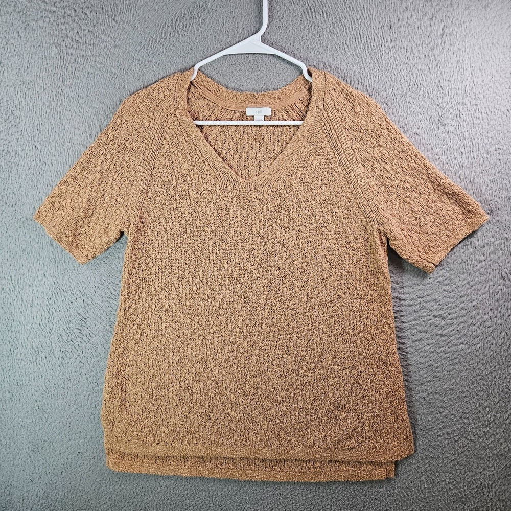 J Jill Knit Top Blouse Women Medium Short Sleeve Cotton Blend Light Brown